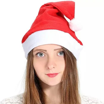 Classic Plush Santa Hat with Pom Pom, Red and White