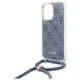 Guess dėklas iPhone 16 Pro telefonui su virvele Crossbody Cord 4G Print, mėlynas