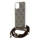 Guess dėklas iPhone 15 / 14 / 13 su virvele Crossbody Cord 4G Print, rudas