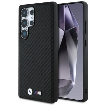 BMW Leather Carbon MagSafe dėklas, skirtas Samsung Galaxy S25 Ultra, juodas