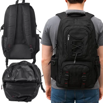 Turistinė žygių kuprinė 35 l su USB jungtimi, juoda