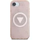 Guess IML Metal Glitter 4G Circle Triangle MagSafe dėklas iPhone 16e telefonui, rožinis