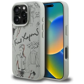 Karl Lagerfeld Grained Pattern & Logo MagSafe dėklas iPhone 16 Pro Max - Pilkas