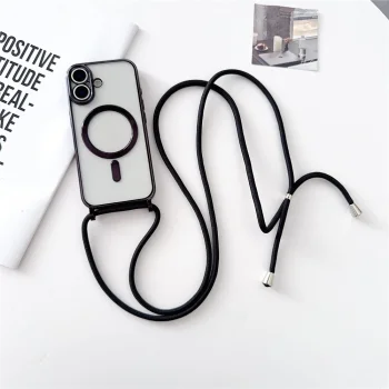 „iPhone 17“ dėklas su dirželiu ir „MagSafe“ - Juodas