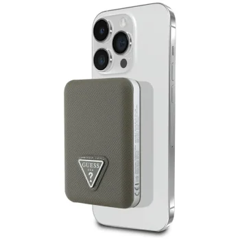 Guess Grained Triangle MagSafe išorinė baterija 5000mAh 15W, ruda