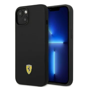 Ferrari Silicone Metal Logo MagSafe dėklas telefonui iPhone 14 Plus, juodas