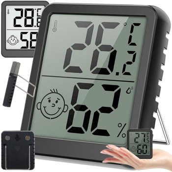 Skaitmeninis termometras - higrometras su LCD ekranu ir magnetu, juodas