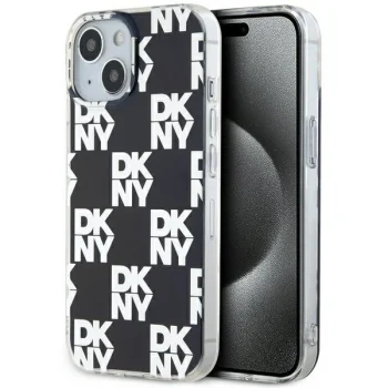 DKNY IML Checkered Mono Pattern dėklas iPhone 15 / 14 / 13 modeliams, juodas