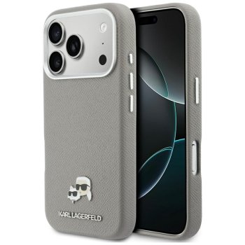 Karl Lagerfeld Karl & Choupette Saffiano MagSafe dėklas iPhone 17 Pro, pilkas