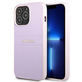 Guess Saffiano Hot Stamp & Metal Logo dėklas, skirtas iPhone 13 Pro / 13 6.1", violetinis