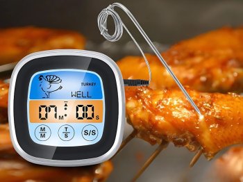 Skaitmeninis virtuvinis mėsos termometras su zondu juodas-sidabrinis