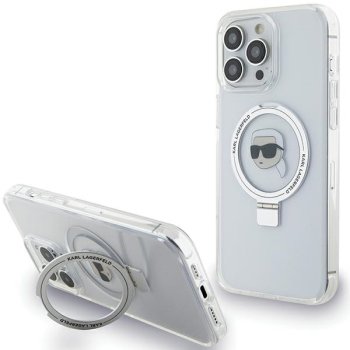Karl Lagerfeld iPhone 15 Pro Case Ring Stand Karl Head MagSafe, White