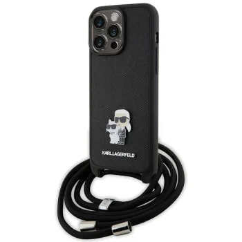 Karl Lagerfeld dėklas iPhone 15 Pro Max su virvele, juodas