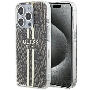 Guess iPhone 15 Pro Case IML 4G Gold Stripe, Brown