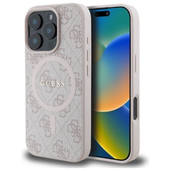 Guess 4G Ring Classic Logo MagSafe dėklas iPhone 16 Pro Max, rožinis