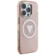 Guess IML Metal Glitter 4G Circle Triangle MagSafe dėklas iPhone 16 Pro, rožinis