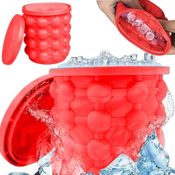 Silikoninė ledukų forma ir kibirėlis 2in1, raudona