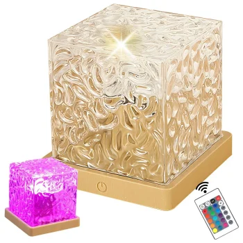 Dekoratyvinė RGB kristalinė naktinė lemputė Kubas su pulteliu