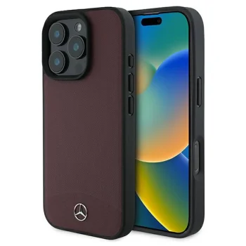 Mercedes dėklas iPhone 16 Pro telefonui Textured And Plain Leather MagSafe, raudonas