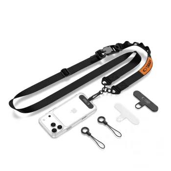 Telefono dirželis Tech-Protect C9S Rope Crossbody, juodas / oranžinis