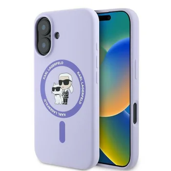 Karl Lagerfeld Silicone Karl&Choupette MagSafe dėklas iPhone 16 telefonui, violetinis