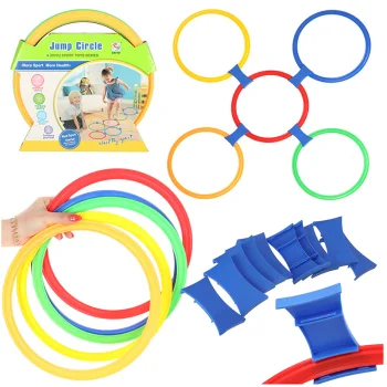 Hopscotch Game with Colorful Rings and Connectors, Set of 10