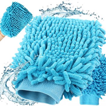 Double-Sided Microfiber Car Wash and Cleaning Mitt, Blue