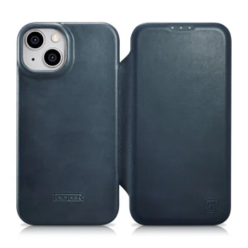 iCarer Oil Wax odinis atverčiamasis dėklas iPhone 14 Plus su MagSafe, mėlynas (AKI14220707-BU)