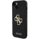 Guess Leather Perforated 4G Glitter Logo dėklas iPhone 15 telefonui, juodas