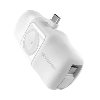 Mini išorinė baterija Wozinsky WF16-YCS 5000 mAh su Apple Watch įkrovikliu, balta