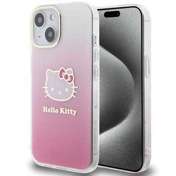 Hello Kitty iPhone 15 dėklas IML Gradient Electrop Kitty Head, rožinis