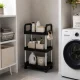 Mobilus 3 lentynų vežimėlis su ratukais, juoda / sidabrinė