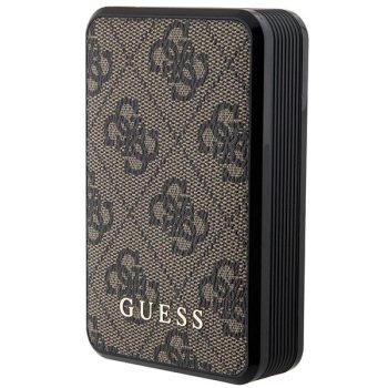 Guess 10000mAh 18W 4G Leather Metal Logo išorinė baterija, ruda