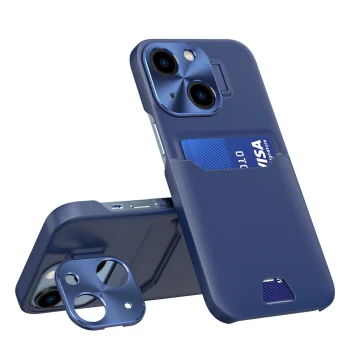 Case for iPhone 14 with Kickstand and Card Slot Hurtel Leather Stand Case, Blue