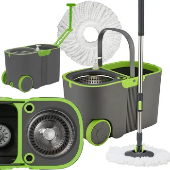 Rotacinis grindų šepetys su kibiru ir 2 mikropluošto šluostėmis 360 Turbo Spin