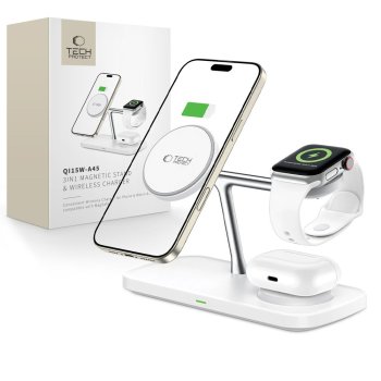 Tech-Protect QI15W-A45 3in1 Wireless Charger with MagSafe, White