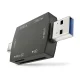 Atminties kortelių skaitytuvas ir šakotuvas Newell OTG 4-in-1 3.0, USB-A ir USB-C, grafito