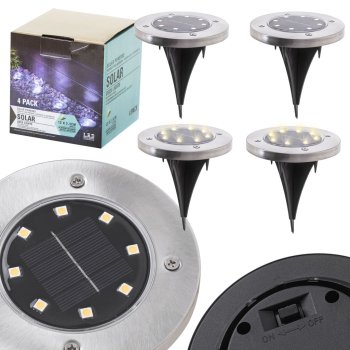 Saulės energijos lauko šviestuvai, 8 LED, šaltai balta (4 vnt.)
