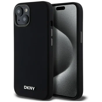 DKNY dėklas iPhone 14 / 15 / 13 telefonui Liquid Silicone MagSafe, juodas