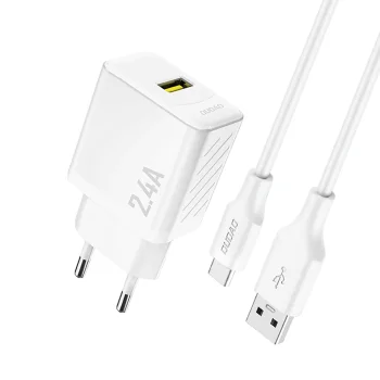 Dudao A23TEU GaN USB-A įkroviklis 2.4A su USB-A - USB-C laidu, baltas