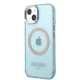 Guess Gold Outline Translucent MagSafe dėklas iPhone 13, mėlynas