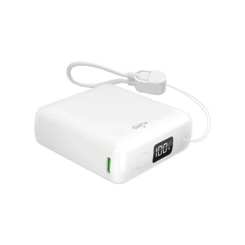 Išorinė baterija Puro 10000mAh 20W su USB-C laidu ir ekranu, balta
