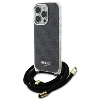 Guess dėklas iPhone 16 Pro telefonui Crossbody Cord 4G Print, juodas