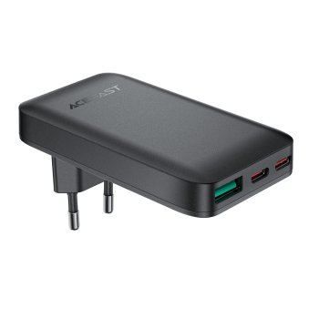 Acefast A100 65W GaN įkroviklis (2x USB-C + USB-A) Ultra Slim, juodas