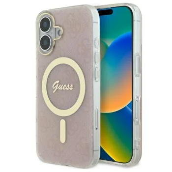 Guess dėklas iPhone 16 telefonui IML 4G MagSafe, rožinis