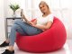 Inflatable Velvet Accent Chair for Lounging, Soft Blow Up Pouf for Living Room, red