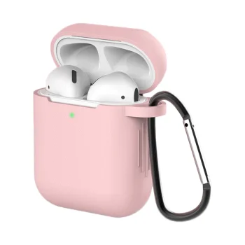 Silicone Case for AirPods 2 / AirPods 1 with Carabiner, Pink