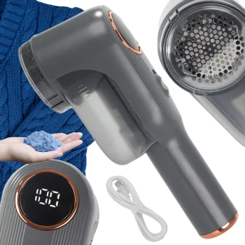Pūkų rinkiklis drabužiams ir baldams su LCD ekranu, 7W, pilkas