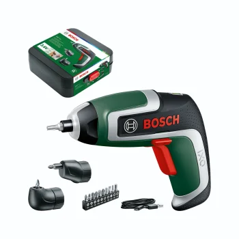 Akumuliatorinis suktuvas Bosch IXO 7 Set su kampiniu ir ekscentriniu priedais