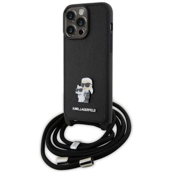 Karl Lagerfeld dėklas iPhone 15 Pro Max su virvele, juodas